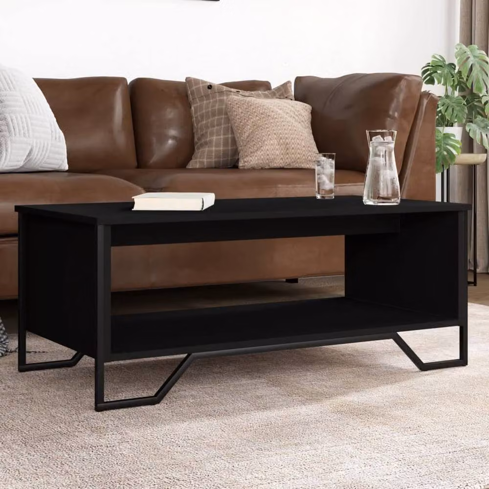 Berkfield Home Modern Black Rectangular Coffee Table in Matt MDF, W/D/H: 100 x 51 x 40 cm – 2