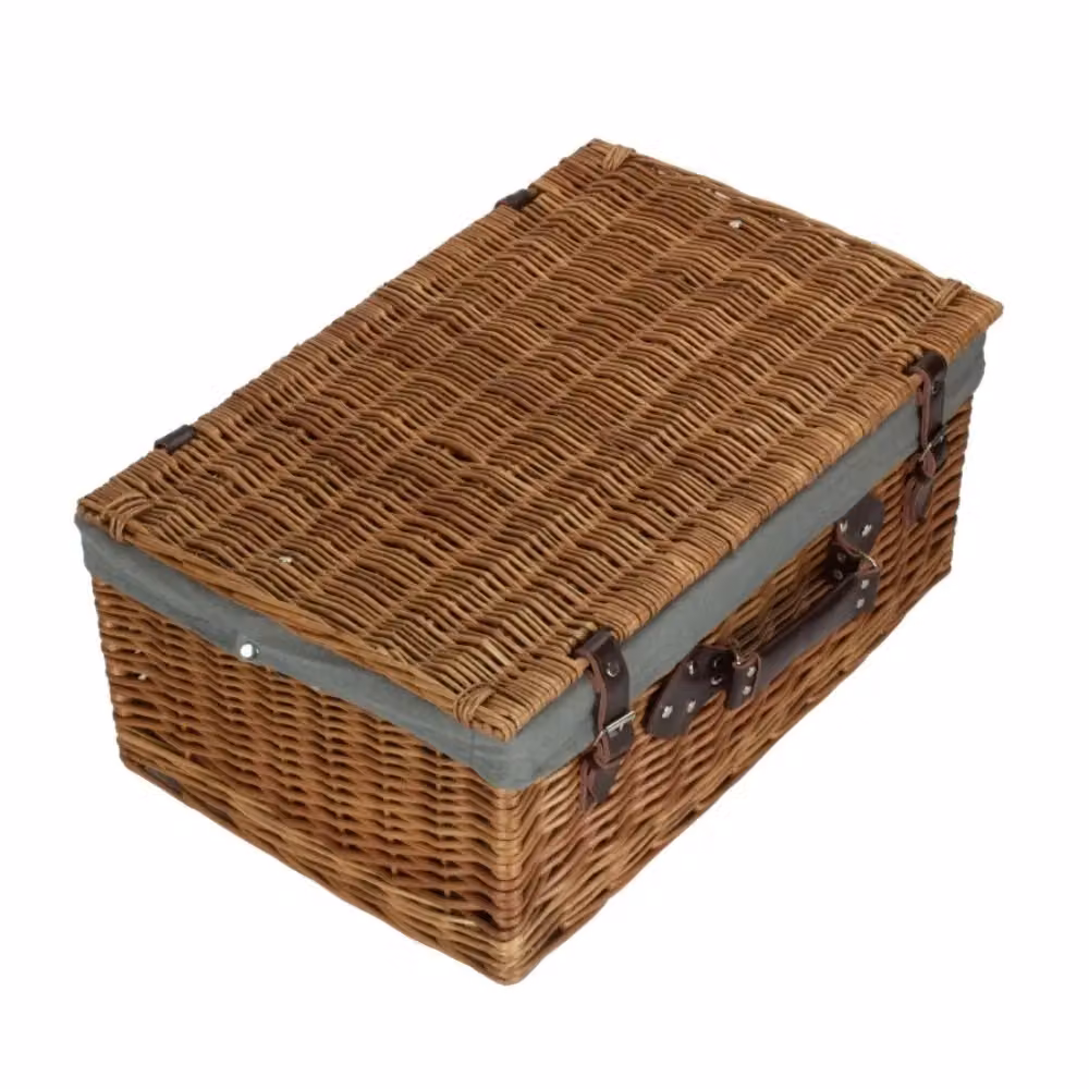 Red Hamper Double Steamed Wooden Hamper with Grey Sage Lining in Brown – 2