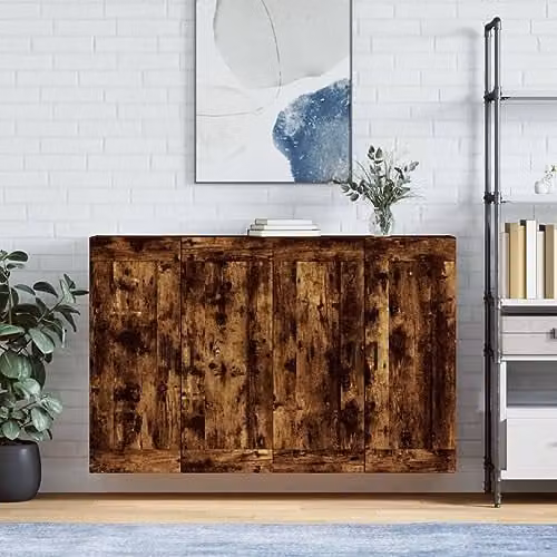 vidaXL Set of 2 Wall Mounted Cabinets in Smoked Oak, W/D/H: 90 x 34 x 50 cm