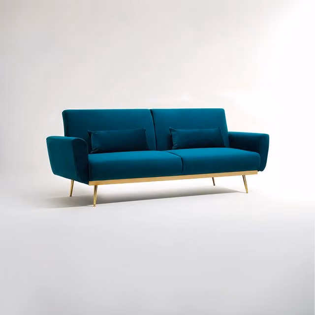 Orsina Modern Green Velvet Pull Out Sofa Bed with Metal Frame – 2