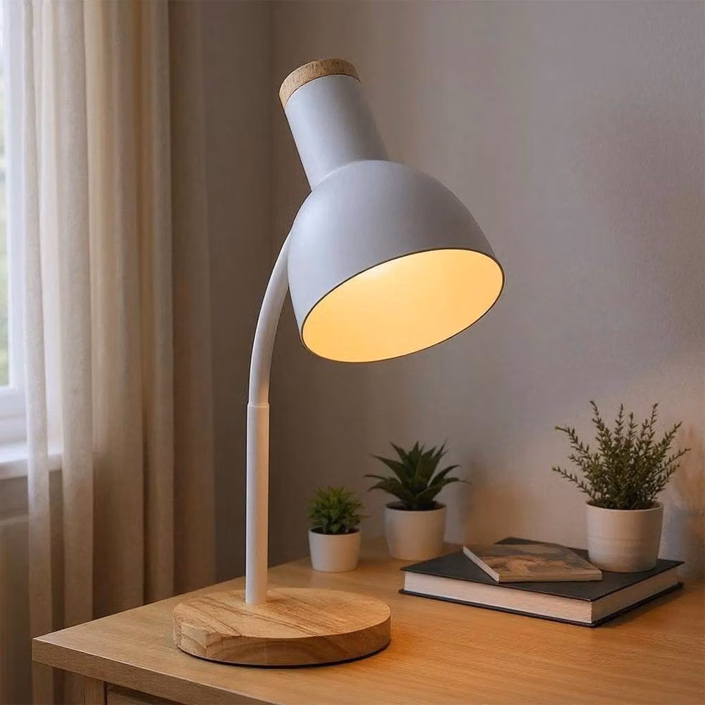 Kelvenix Modern Adjustable Tabletop Desk Lamp in White and Wood – 2