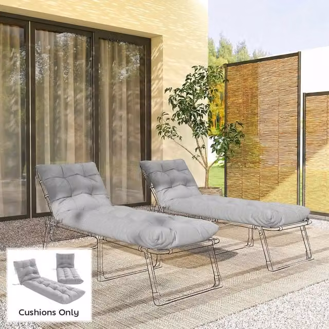 Outsunny Weatherproof Sun Lounger Replacement Cushions in Light Grey with Four Ties