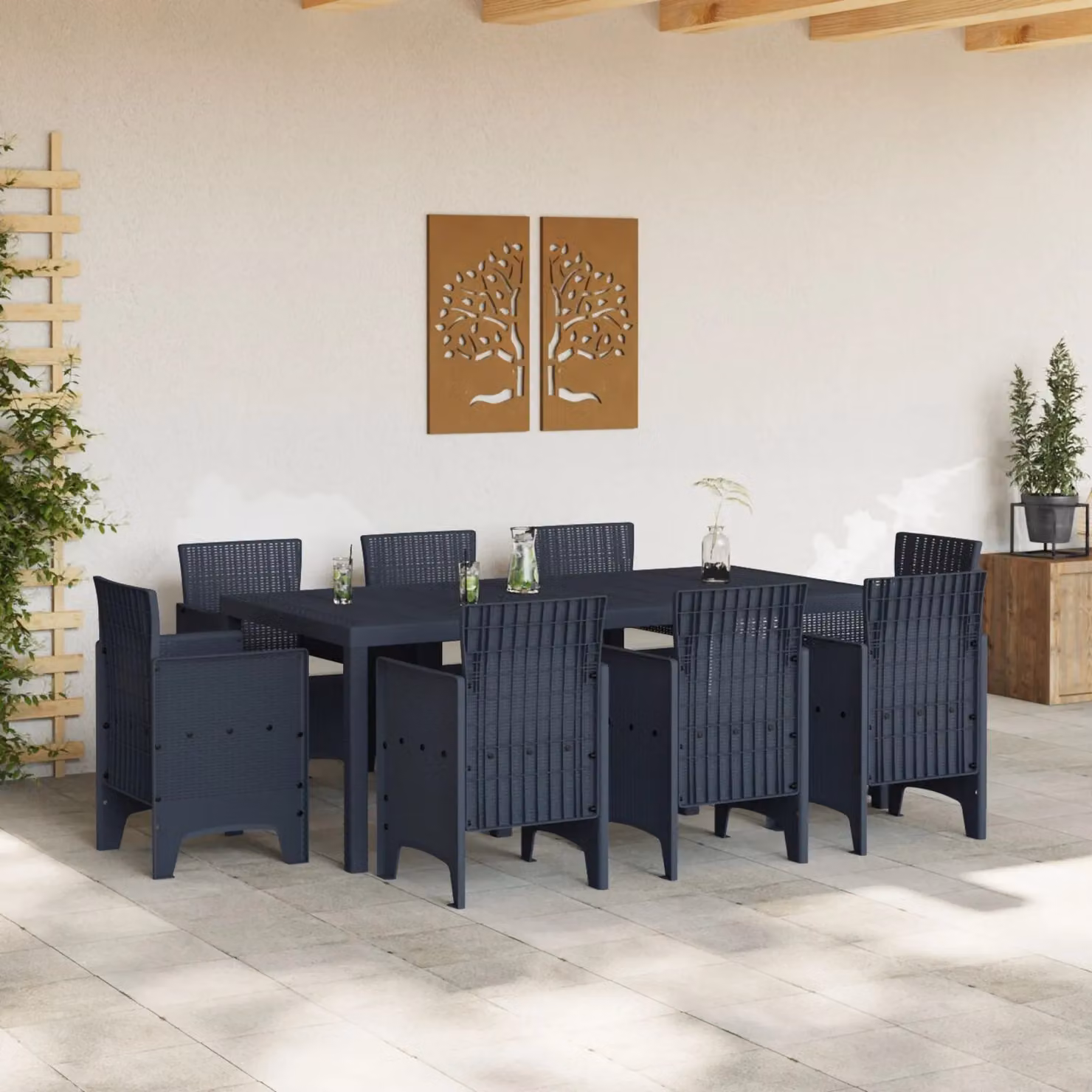 Berkfield Home 9 Piece Anthracite Poly Rattan Garden Dining Set with Cushions – 3