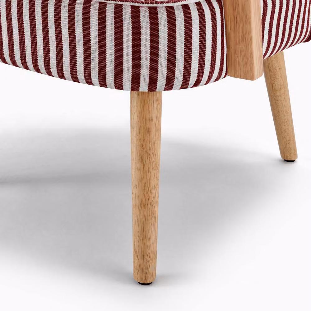 FurnitureboxUK Sylvie Mid-Century Accent Chair in Raspberry Pink Striped Fabric with Oak Effect Rubberwood Legs – 5