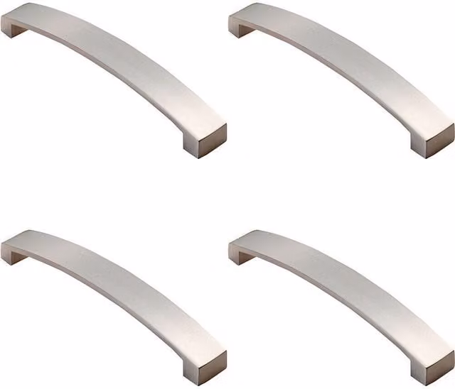 Loops 4x Flat Curved Bow Pull Handles in Satin Nickel, 160mm Fixing Centres, 172 x 25mm
