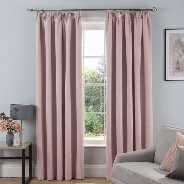 Smart Living Textured Rib Weave Pencil Pleat Blackout Curtains, 2 Panels, Pink, Width: 117 cm, Drop: 183 cm – 1