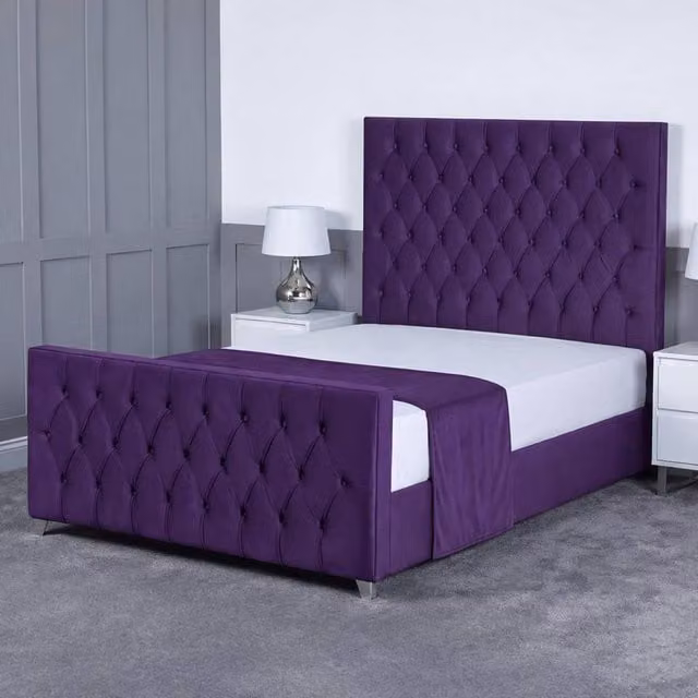 Living Comfort Bedz Vertex Purple Velvet Upholstered Gas Lift Storage Bed, W/D/H: 140 x 200 cm – 1