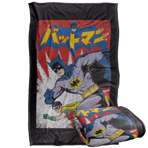Warner Bros. Batman and Robin Kanji Run Red Burst Super Soft Fleece Throw Blanket, W/D/H: 91 x 147 cm, Red and Multicolour