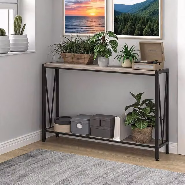 London Boutique Modern 2-Tier Narrow Console Table in Light Grey, W/D/H: 76.5 x 25 x 25 cm – 1