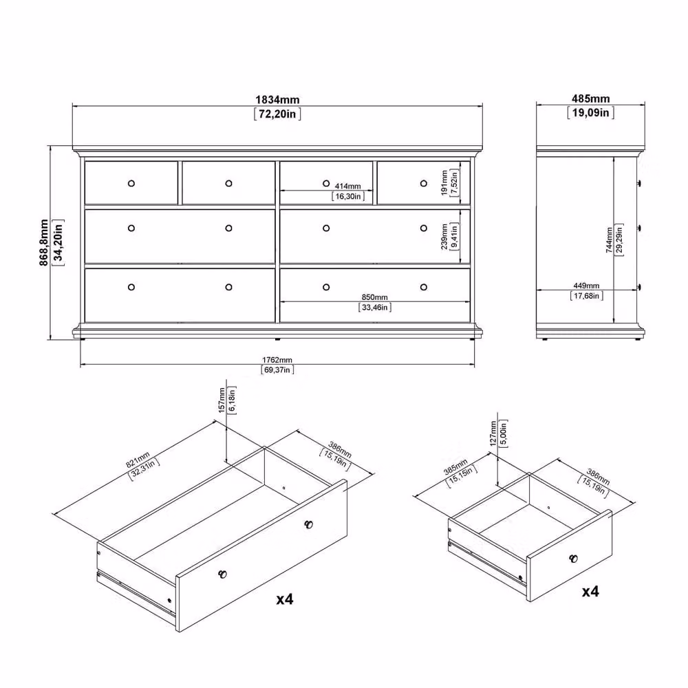 Wyld Haus Osaka Farmhouse Wide 8 Drawer Chest in Dark Grey Wood, W/D/H: 183.4 x 48.5 x 86.8 cm – 6