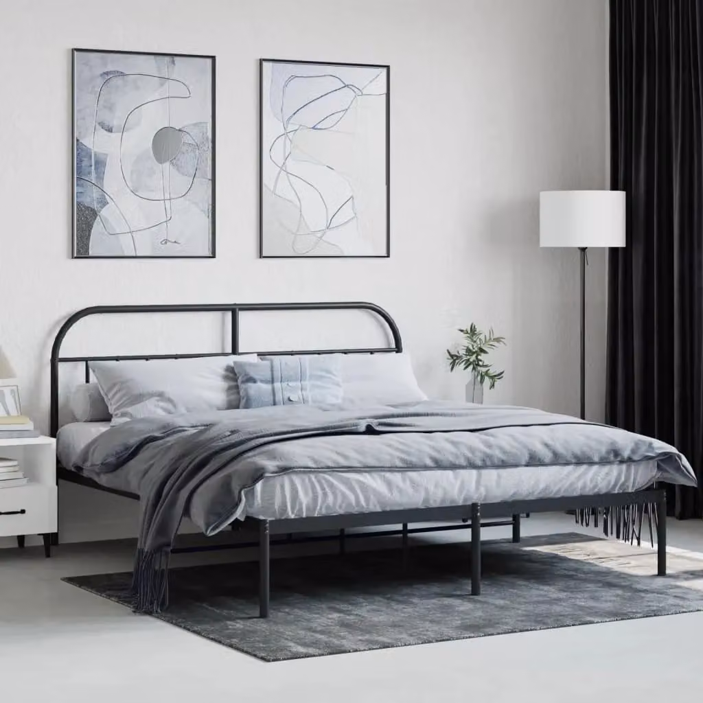Berkfield Home Metal Bed Frame with Headboard in Black W: 183 cm, L: 213 cm – 3