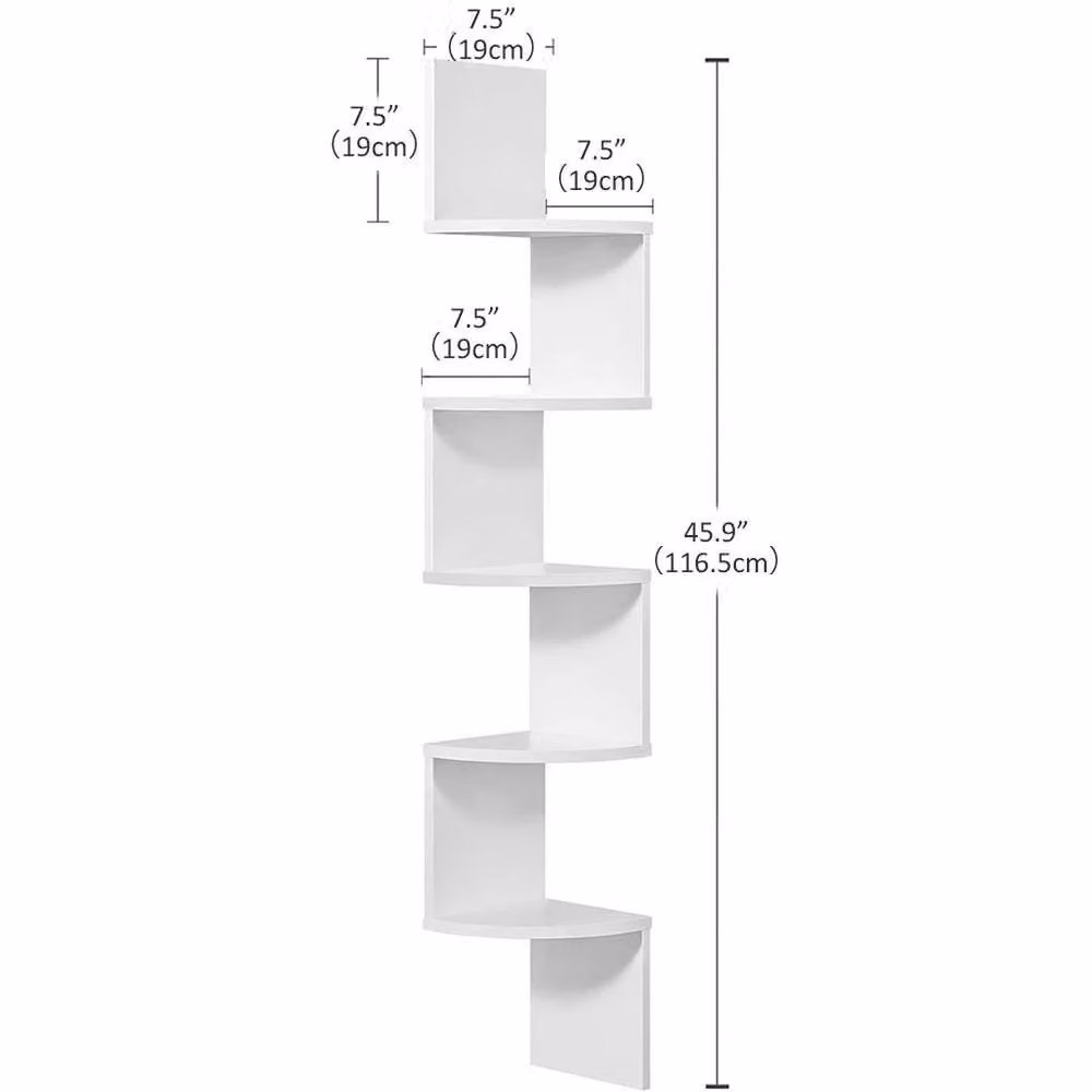 KORVIXA 5-Tier White Wall Mounted Corner Shelf – 2