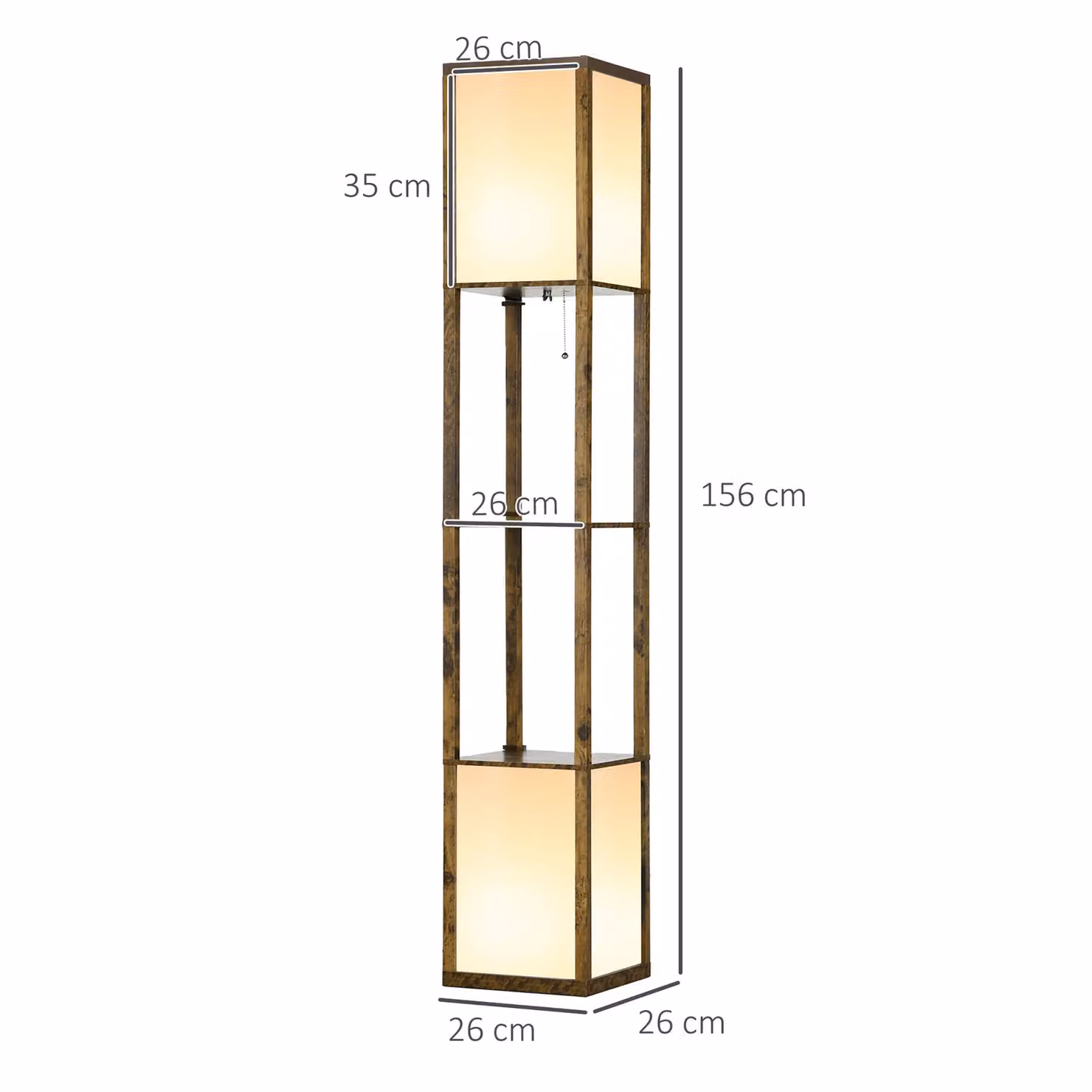 HOMCOM Modern Brown Wood Shelf Floor Lamp with Dual Up and Down Lighting for Living Room or Bedroom – 3
