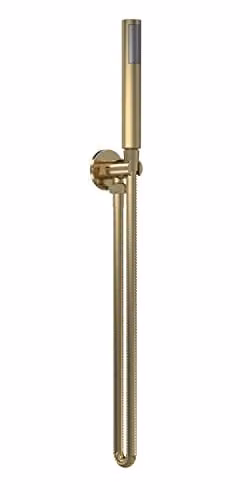 nuie A8263 Arvan Modern Bathroom Round Outlet Elbow with Wall Mount Parking Bracket, Flex Hose and Single Function Handset, Brushed Brass, Length: 123 cm