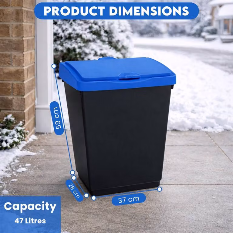 EONLION 47L Black Plastic Dust Waste Bin with Flip Lid