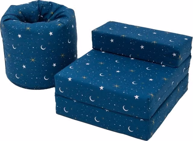 Ready Steady Bed Kids Hybrid Z Bed and Bean Bag Chair in Blue Abstract Fabric