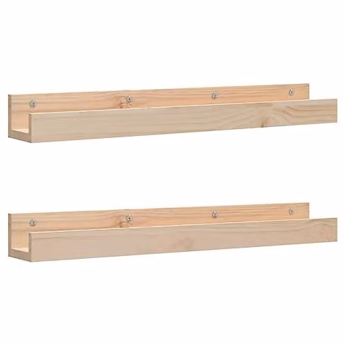 vidaXL Set of 2 Natural Solid Wood Pine Wall Shelves, W: 80 cm, D: 12 cm, H: 9 cm