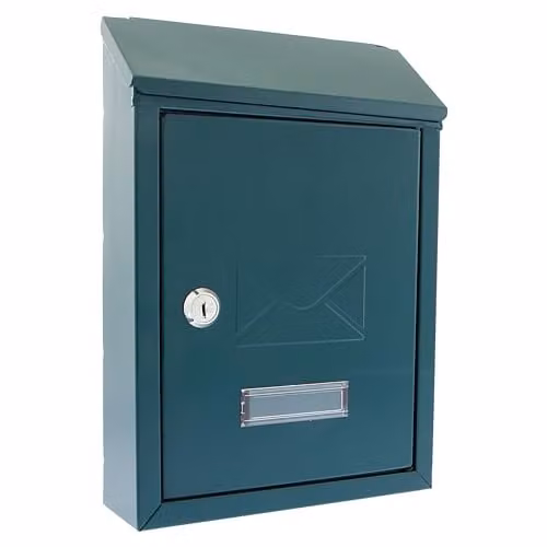 Burg-Wächter Avon Rear Entry Wall Mounted Galvanised Steel Lockable Weatherproof Post Box, Green, W: 21 cm, D: 30 cm, H: 7 cm