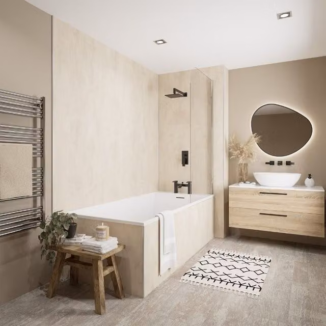 Wetwall Venetian Plaster Laminate Wall Panel Tongue and Groove, Beige, W: 58.5 cm, H: 242 cm, D: 1.1 cm