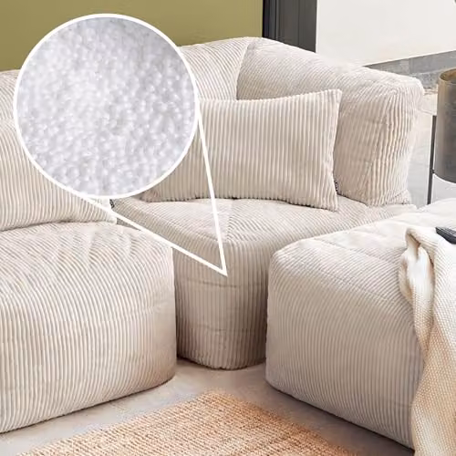 icon Noa 3 Seater Bean Bag Sofa in Beige with EPS Polystyrene Filling – 3