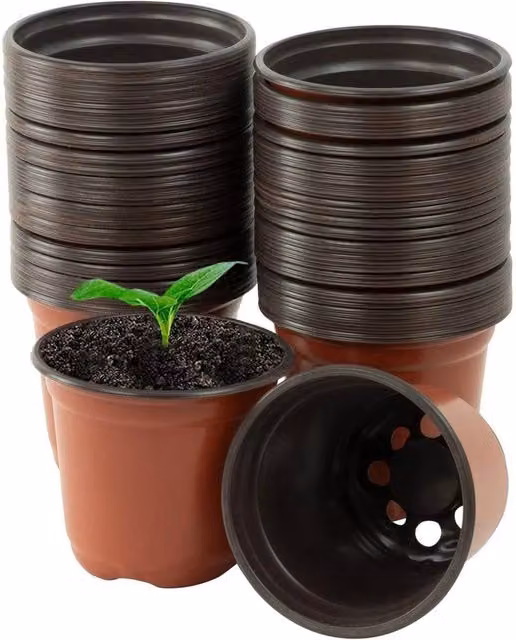 SPETLEK 100 Pack Brown Plastic Plant Pots, 10 cm