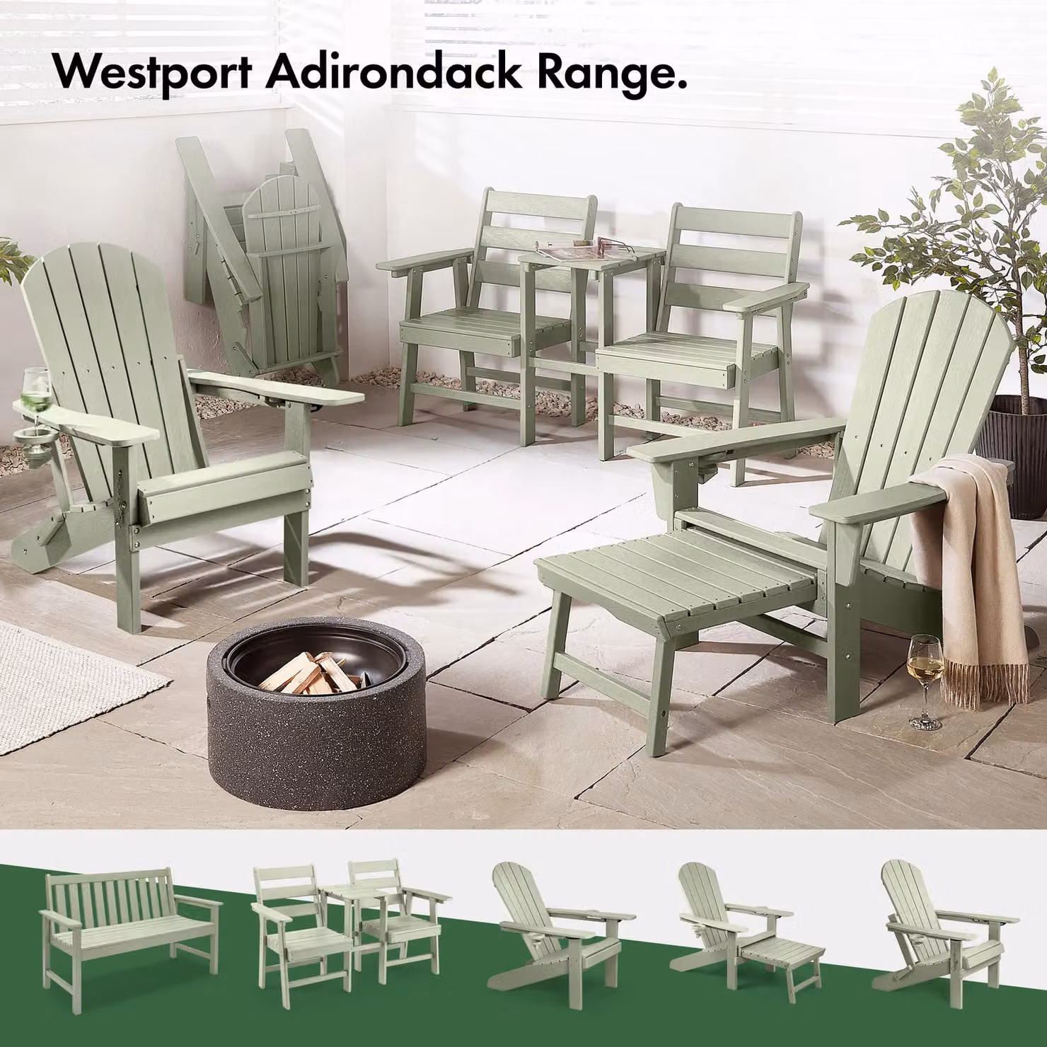 VonHaus Westport Reclining Adirondack Garden Chair in Light Green – 5