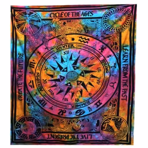 KDMD Circle of Ages Double Cotton Bedspread and Wall Hanging, Multicolour, W: 230 cm, D: 200 cm