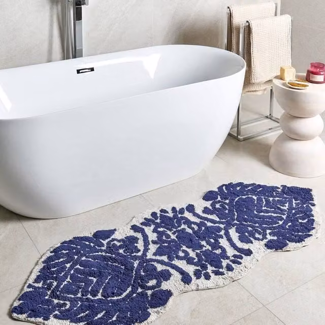 Wyld and Coco Blue Cotton Bath Mat, W: 150 cm, D: 60 cm – 1