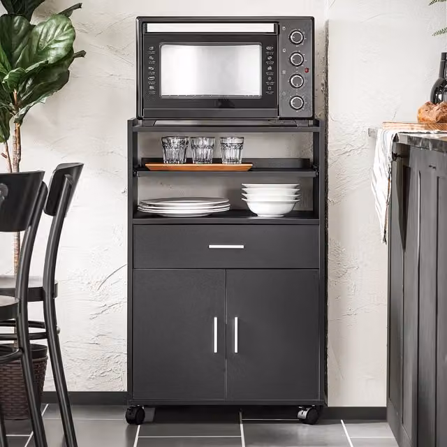 SoBuy Modern Kitchen Wheeled Storage Trolley in Matt Black