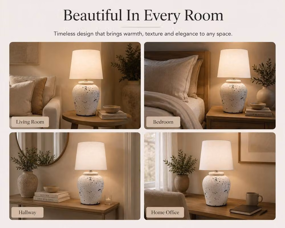Downton Interiors White and Grey Distressed Ceramic Table Lamp with Fabric Shade H 52 cm x W 36 cm x D 36 cm – 5