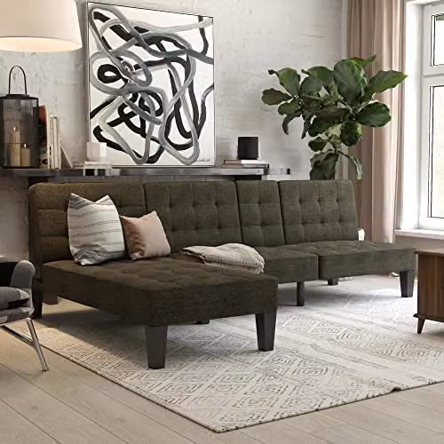 DHP Adalynn Chaise Lounger in Grey Linen, W: 73 cm, D: 163 cm, H: 80 cm – 5