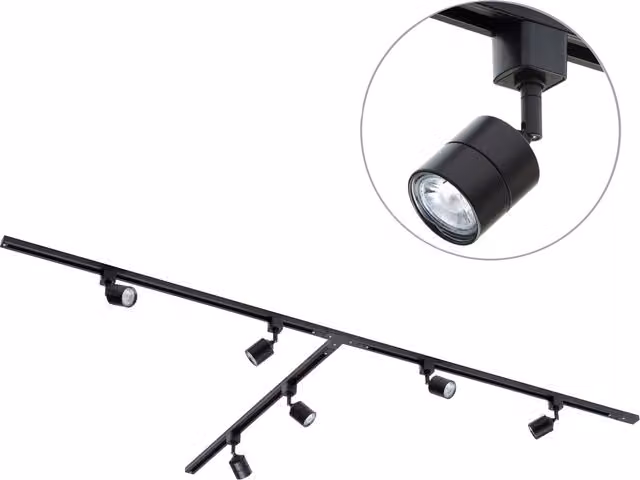 Litecraft T-Shape Track Light Kit with Soho Spotlight Heads and LED Bulbs, Black