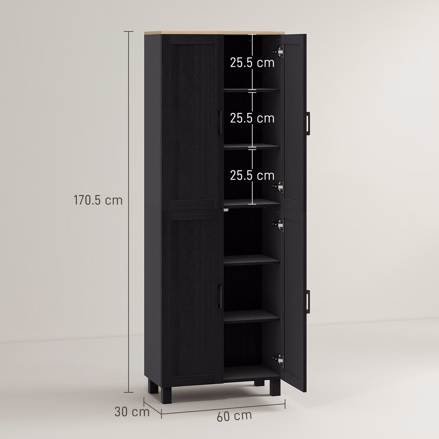 HOMCOM Modern Freestanding Kitchen Cupboard and Tall Pantry Storage Cabinet in Black, H 170 x W 60 x D 29.4 cm – 3