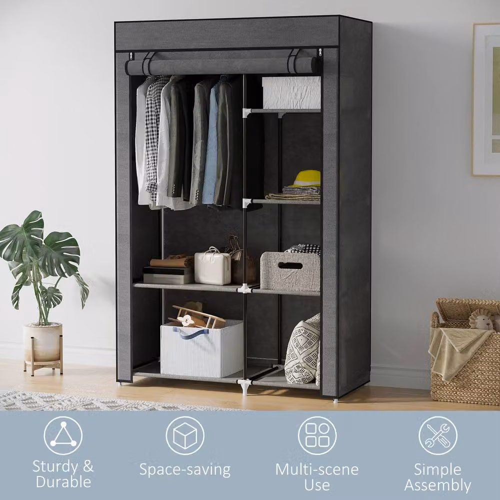 STILVORA Modern Grey Wardrobe with Roll Shutter Doors, Internal Shelves and Hanging Rod, W/D/H: 103.0 x 162.5 x 40.0 cm – 4