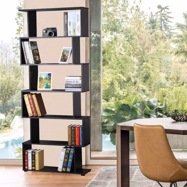 Westwood Modern 6 Tier S Shape Freestanding Bookshelf in Black