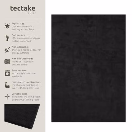 tectake Zonelle Fluffy Rug, Black, W/D: 160 x 230 cm – 3