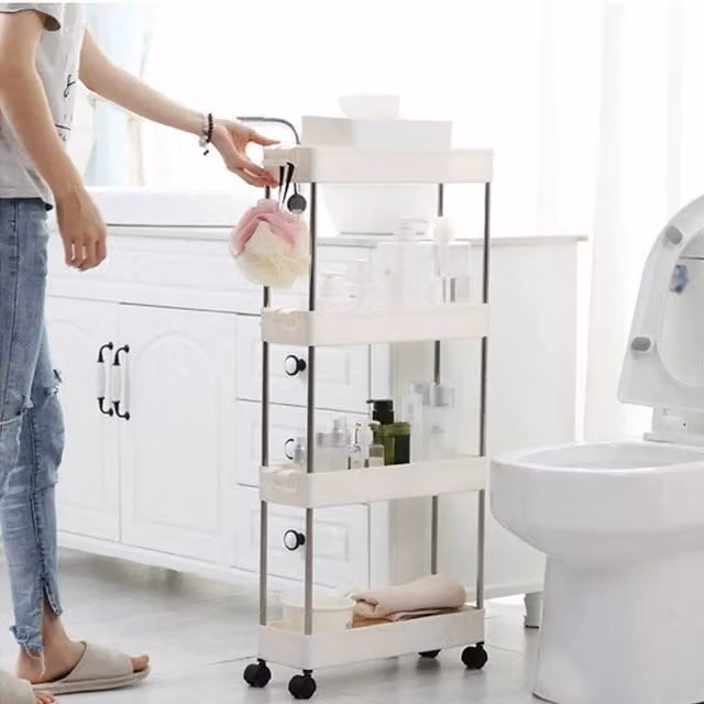 KORVIXA 4 Tier Slim Kitchen Trolley Storage Shelf in White – 1