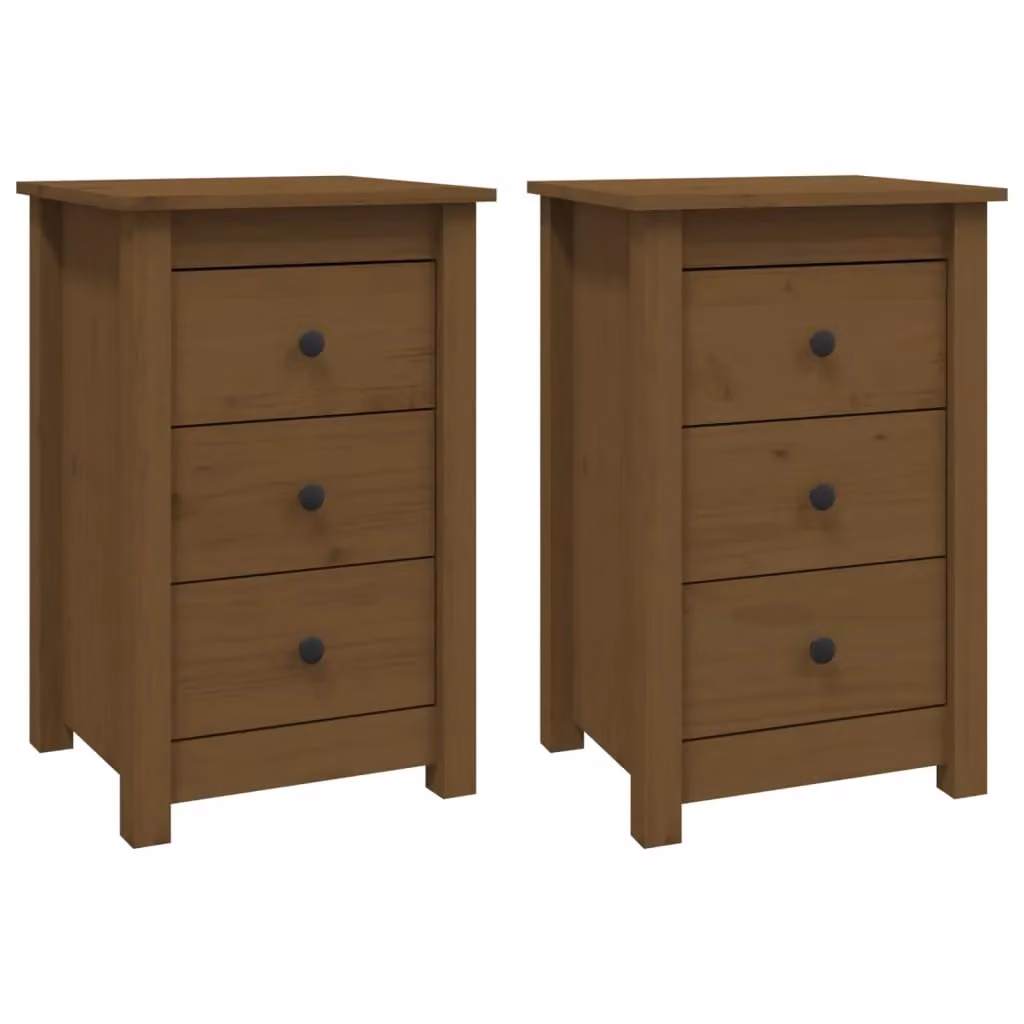 Berkfield Home Set of 2 Rustic Solid Wood Pine Bedside Cabinets in Honey Brown, W/D/H: 40 x 35 x 61.5 cm – 2