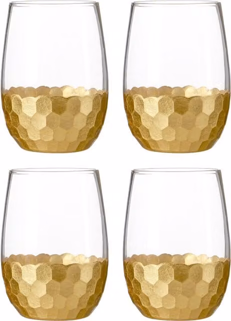 Orsina Set of Four Astrid Geometric Glass Tumblers in Gold and Transparent