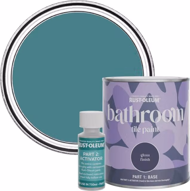 Rust-Oleum Bathroom Tile Paint in Gloss Finish, Peacock Suit Green, 750ml
