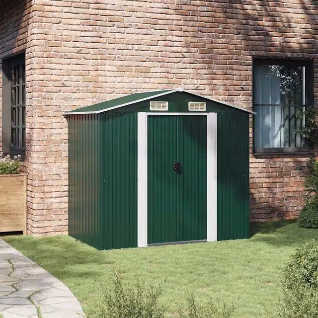 Berkfield Home Green Metal Garden Storage Shed with Sliding Gable Doors, W/D/H: 204 x 132 x 186 cm – 1