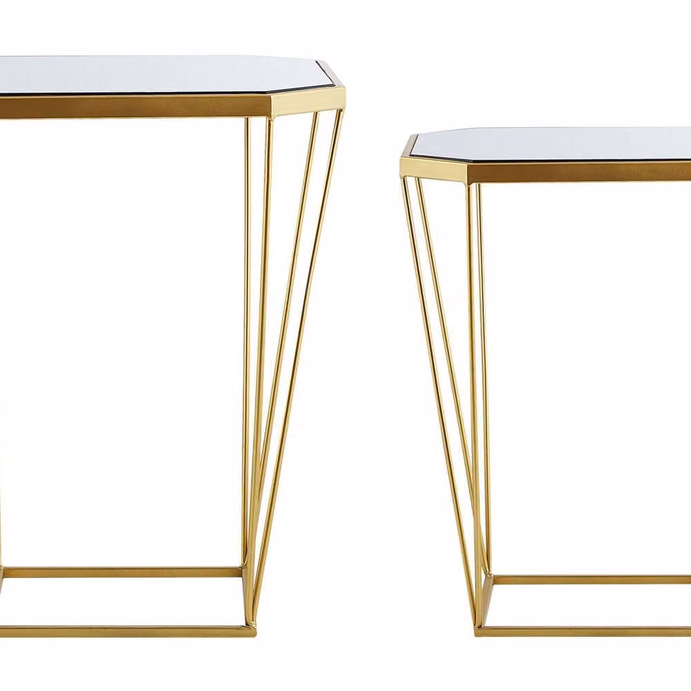 Wyld and Coco Glam Side Tables Set of 2 with Gold Bases and Mirrored Glass Tops – 2