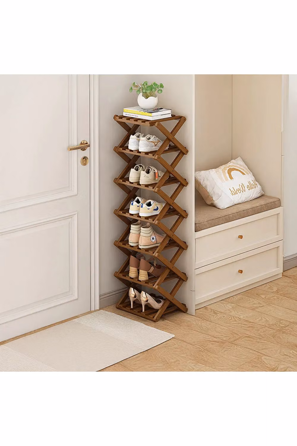 Living and Home Bamboo Folding Shoe Rack Organiser in Turquoise – 2