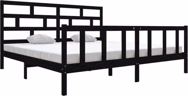 Berkfield Home Black Solid Wood Pine Bed Frame W/D/H: 200 x 200 cm