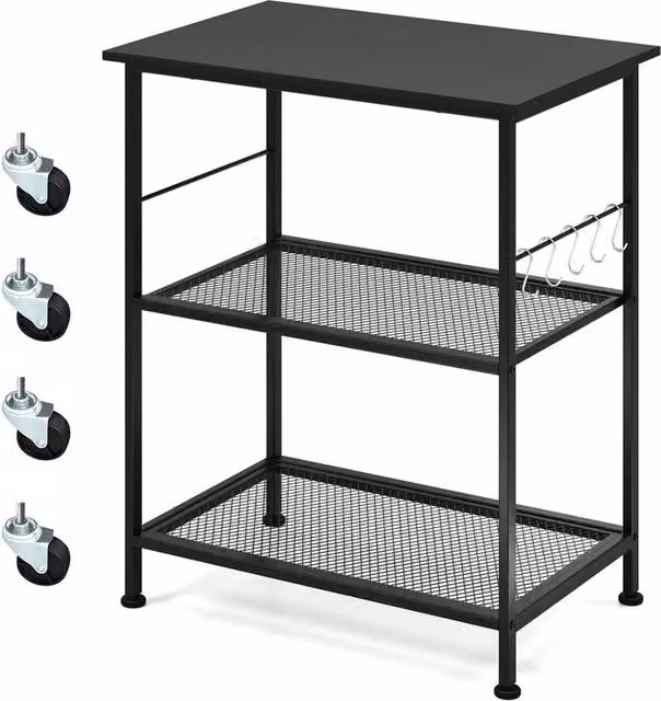 VOGREX Black Industrial Lockable Rolling Kitchen Serving Trolley with Castors
