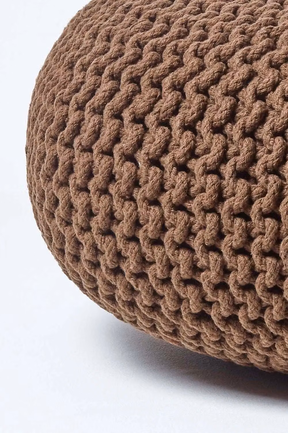 Homescapes Large Round Cotton Knitted Pouffe Footstool in Brown – 3