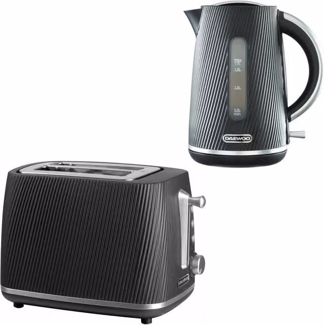 Daewoo Cascade 1.7L Fast-Boil Kettle and 2-Slice Toaster Set in Black