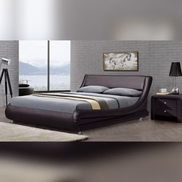 Comfy Living Ltd Italian Style Faux Leather Upholstered Bedframe in Brown, King Size (180 x 200 cm)