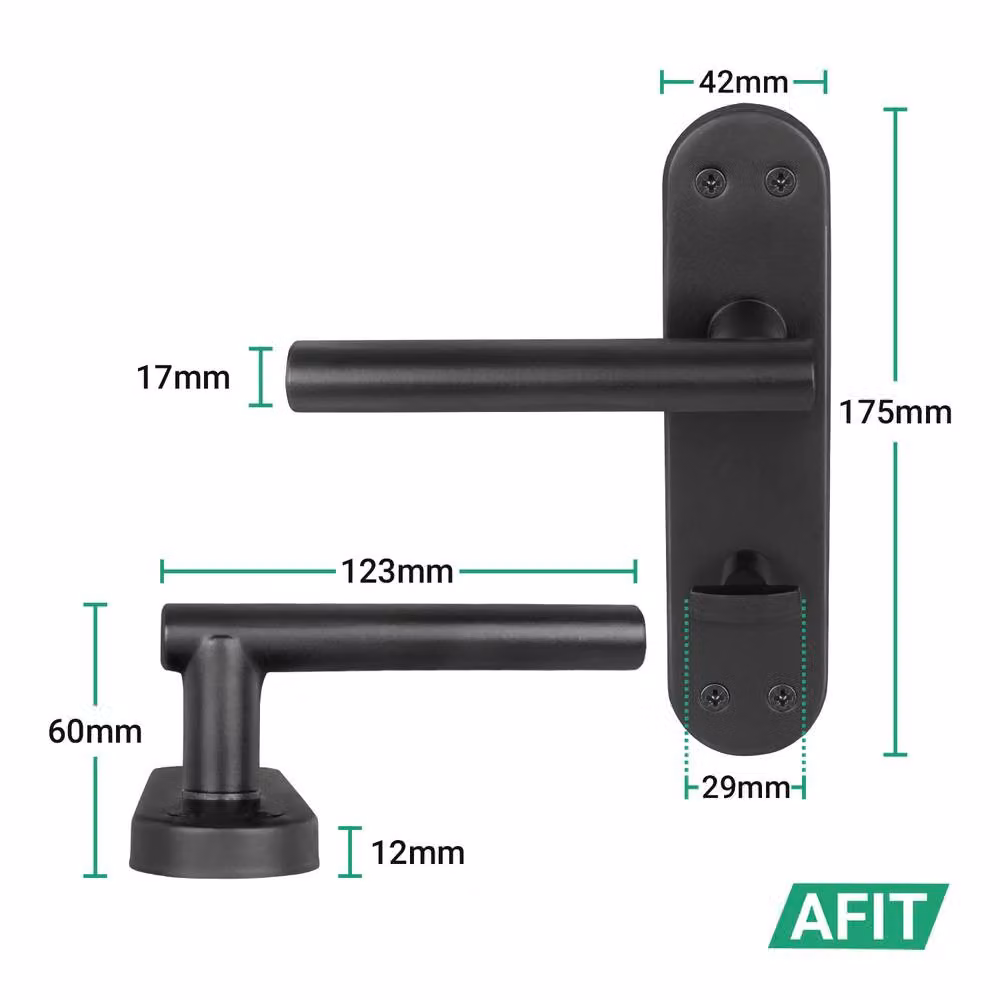 AFIT Matt Black T-Bar Door Handle with WC Lock, Hinges and Backplate, 1 Pair, W/D/H: 15.0 x 17.5 x 15.0 cm – 2