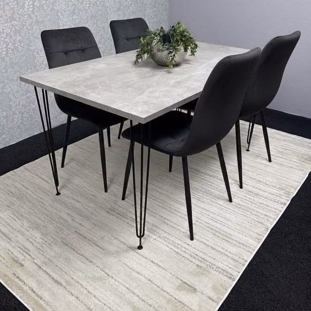 Kosy Koala Modern Rectangular Dining Table and 4 Chairs Set in Grey and Black